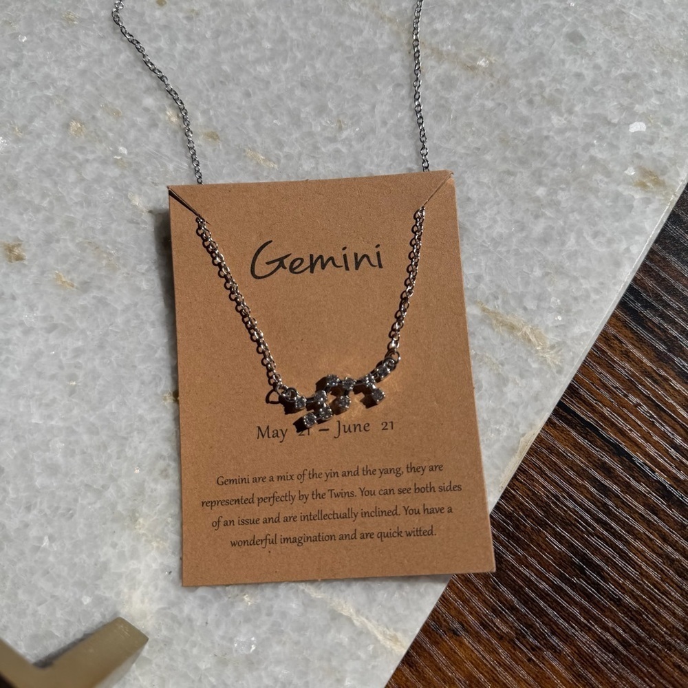 Silver Gemini Zodiac Constellation Necklace - Picture 3 of 4